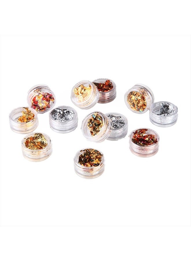 Minejin 12 Pot/Set Nail Art Gold Silver Paillette Flake Chip Foil DIY Glitter Decal Acrylic UV Gel Decoration - Image 5