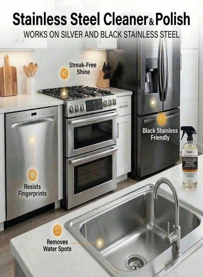 Thirteen Chefs Stainless Steel Cleaner and Polish for Fridge, Oven, Cooktop, Kitchen Appliances, BBQ and Ranges – 16oz - Image 3