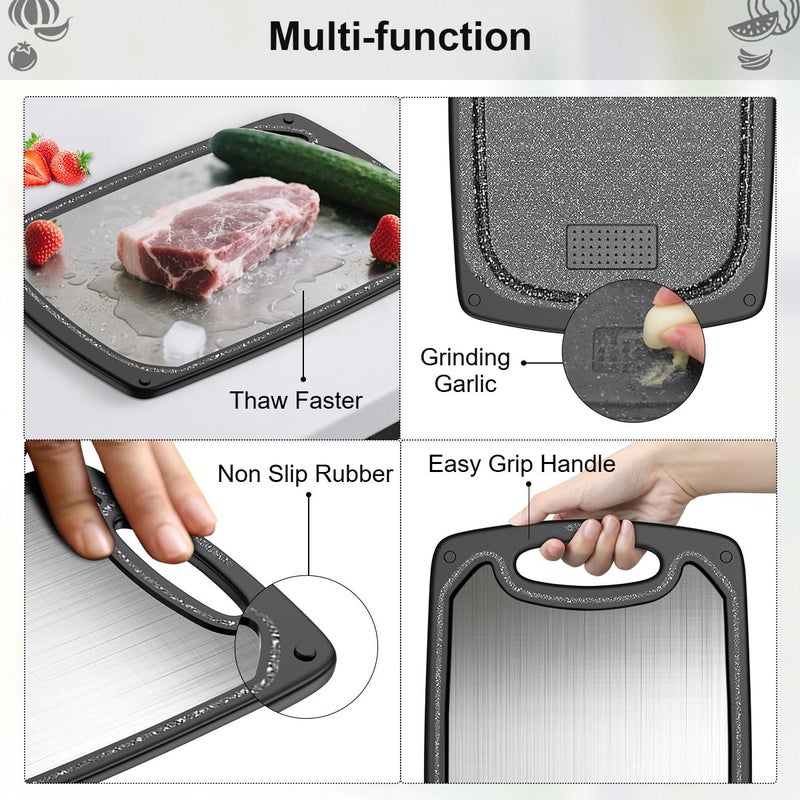 Viretang Metal Cutting Boards for kitchen, Stainless Steel Cutting Board, Dishwasher Safe, Juice Groove, Easy Grip Handle, Non-Slip Steel Cutting Board 15.6''x9.5''(1 Board) - Image 2