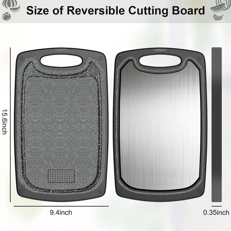 Viretang Metal Cutting Boards for kitchen, Stainless Steel Cutting Board, Dishwasher Safe, Juice Groove, Easy Grip Handle, Non-Slip Steel Cutting Board 15.6''x9.5''(1 Board) - Image 5