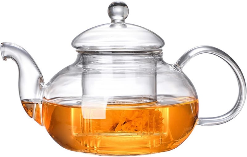 MANYUK إبريق شاي زجاجي سعة 1200 مل مع مصفاة قابلة للإزالة، إبريق شاي زجاجي شفاف آمن للاستخدام على الموقد، أباريق شاي للزهور وأوراق الشاي السائبة - Image 1