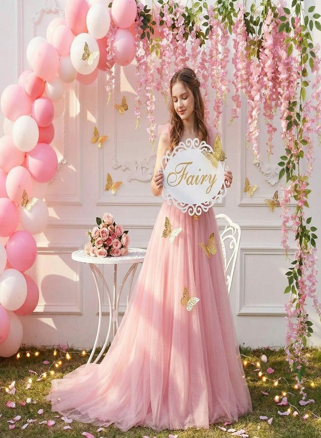 Canlierr 52 Pcs Fairy Birthday Party Decorations Set 4pcs Total 23.6ft Wisteria Artificial Flowers Garland Banner 48pcs 3D Butterfly Hanging Decor for Garland Wedding Home Tea Girl Party(Pink) - Image 4