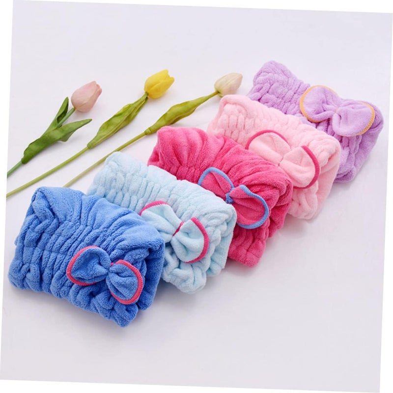 Outanaya Bowknot Coral Fleece Hair Drying Cap Fast Absorbent Shower Cap for Wet Hair for Bathing and Makeup Soft Microfiber Material Comfortable Design - Image 5