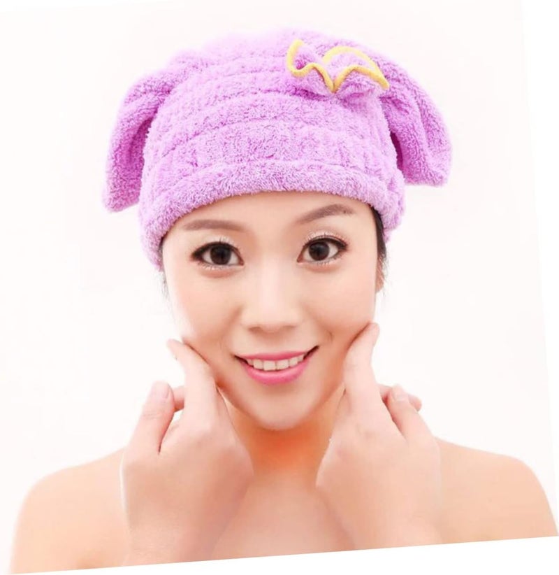 Outanaya Bowknot Coral Fleece Hair Drying Cap Fast Absorbent Shower Cap for Wet Hair for Bathing and Makeup Soft Microfiber Material Comfortable Design - Image 3