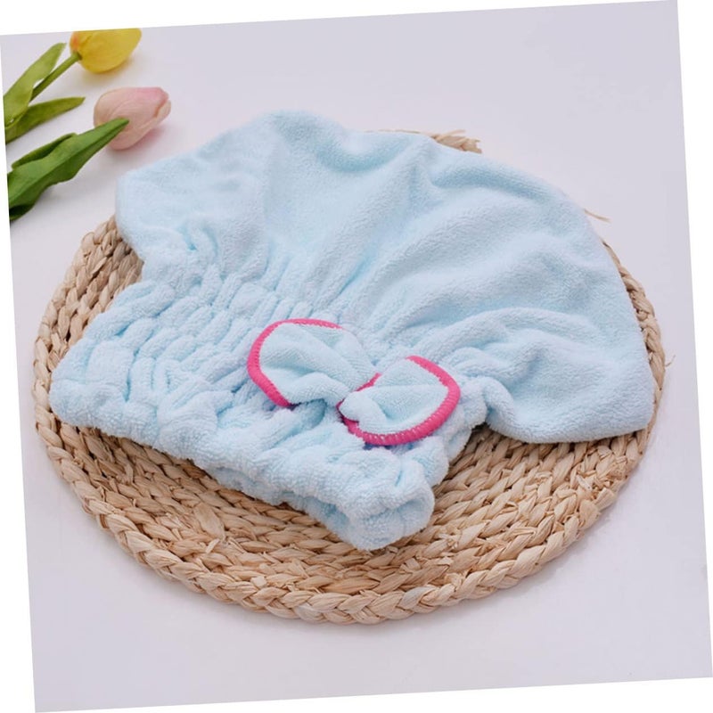 Outanaya Bowknot Coral Fleece Hair Drying Cap Fast Absorbent Shower Cap for Wet Hair for Bathing and Makeup Soft Microfiber Material Comfortable Design - Image 4