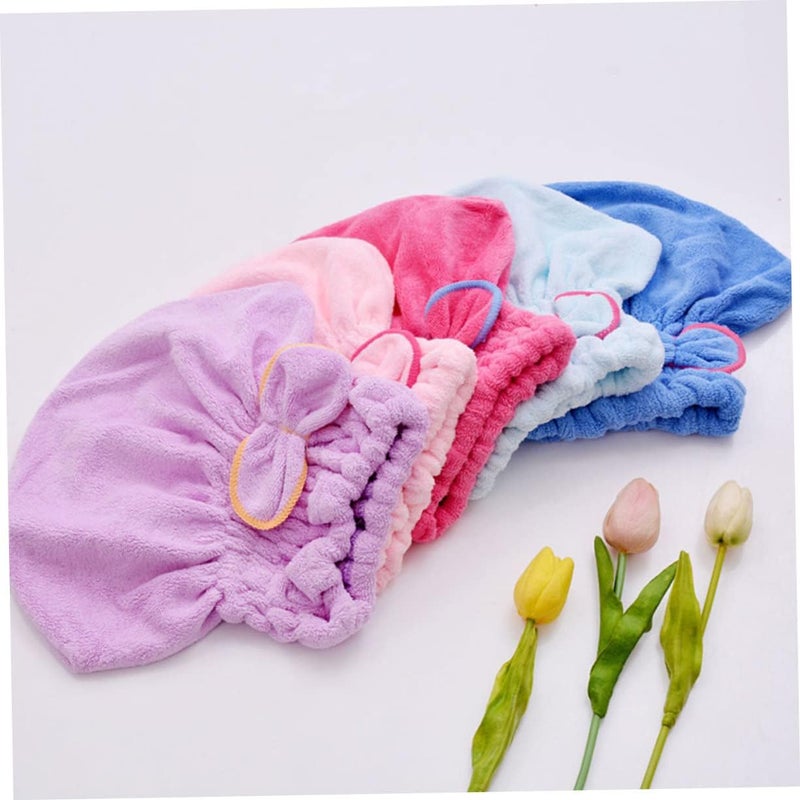 Outanaya Bowknot Coral Fleece Hair Drying Cap Fast Absorbent Shower Cap for Wet Hair for Bathing and Makeup Soft Microfiber Material Comfortable Design - Image 2