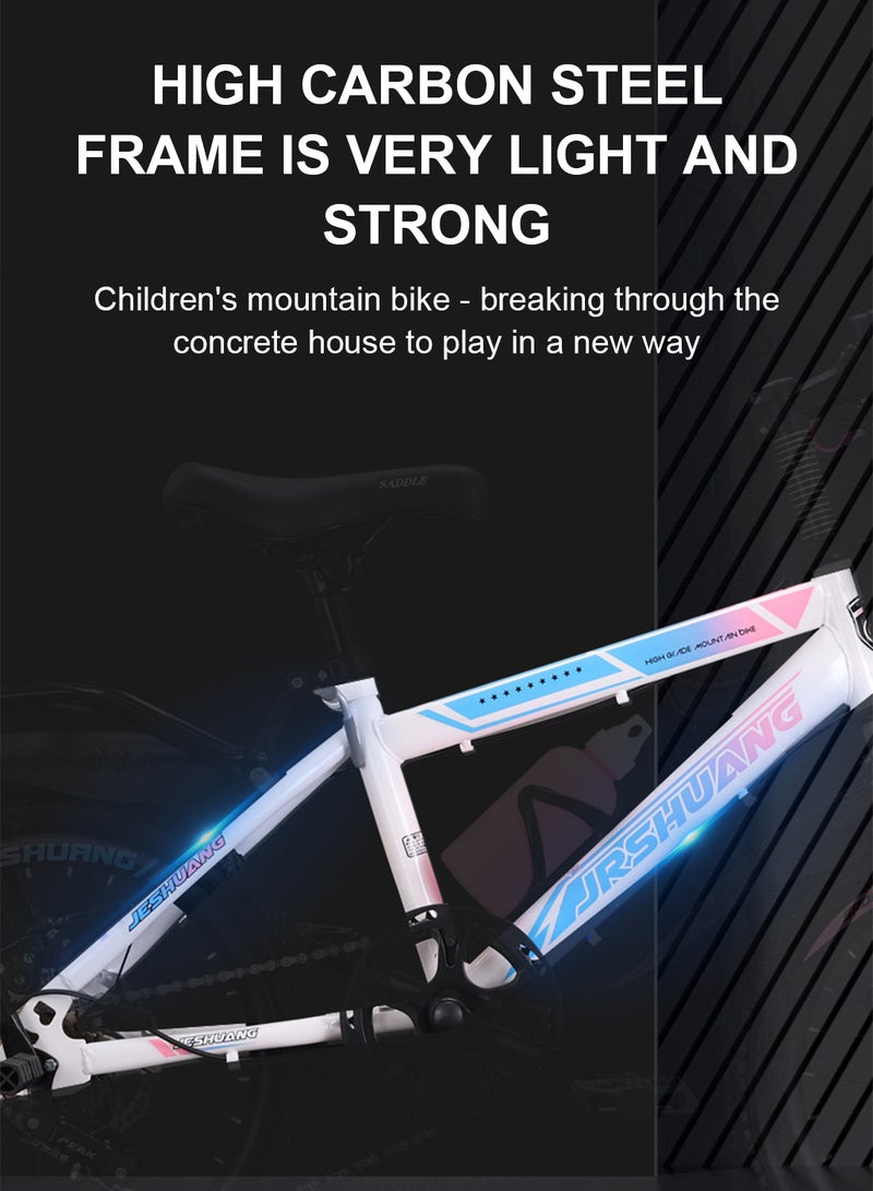 Mountain Bike 18 Inch, 7 Speed Dual Disc Brake Bicycle with Passengers Rear Seat Adjustable Seat and Basket, Kids Road Bike for 6-18 Years Boys and Girls