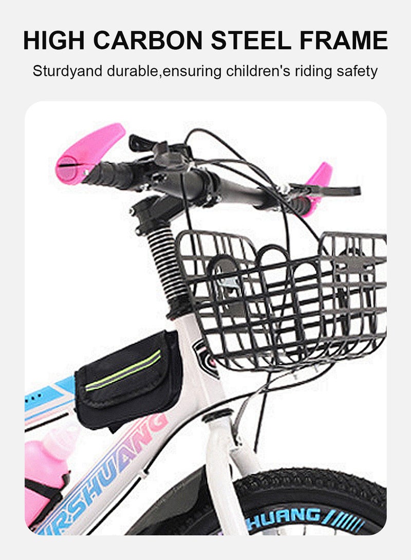 Mountain Bike 18 Inch, 7 Speed Dual Disc Brake Bicycle with Passengers Rear Seat Adjustable Seat and Basket, Kids Road Bike for 6-18 Years Boys and Girls