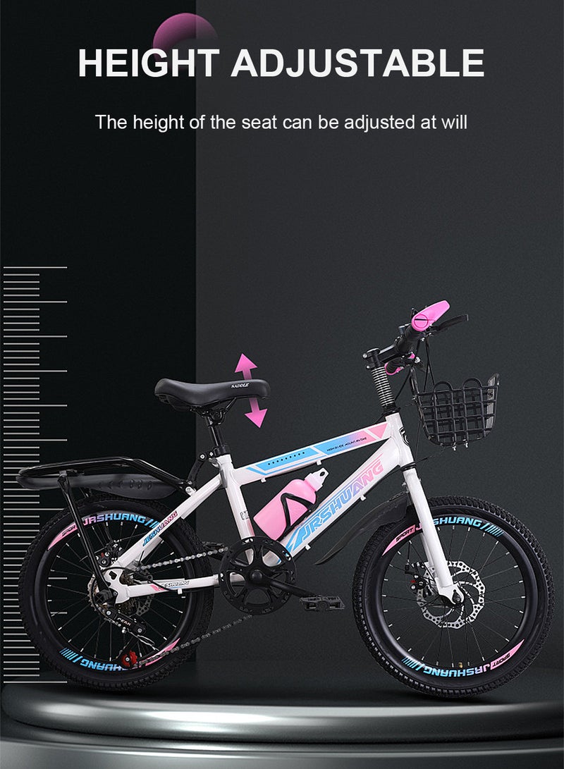 Mountain Bike 18 Inch, 7 Speed Dual Disc Brake Bicycle with Passengers Rear Seat Adjustable Seat and Basket, Kids Road Bike for 6-18 Years Boys and Girls