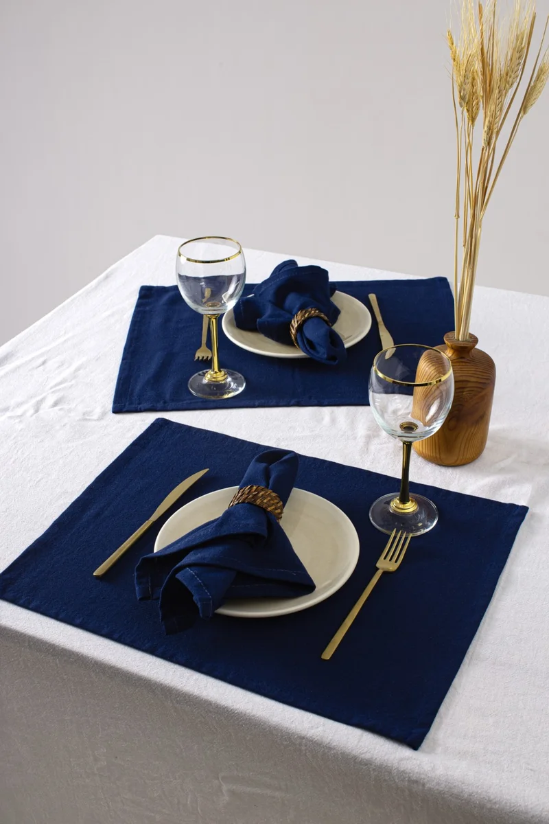 Wellstil 2 Pack Premium Linen Navy Blue Placemat 35 x 45