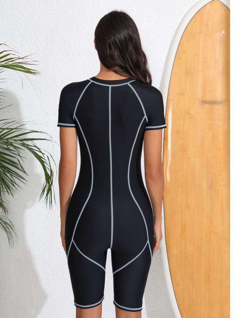 Women's One-piece Short Sleeve Quick Dry Swimsuit|Short Sleeve Sun Protection Swimsuit |Skinny Conservative Quick Dry Sports One-piece Swimsuit for Beach and Pool - Image 4