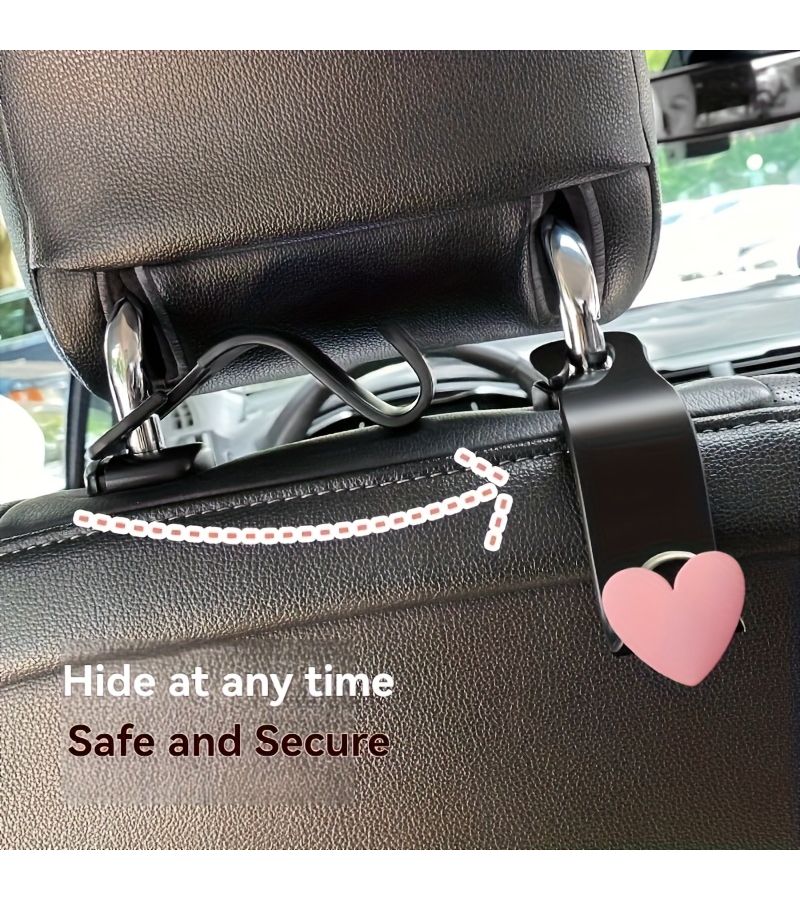 Pink Heart Shaped Car Seat Back Hook Creative Hidden Storage Universal Accessory - Image 1