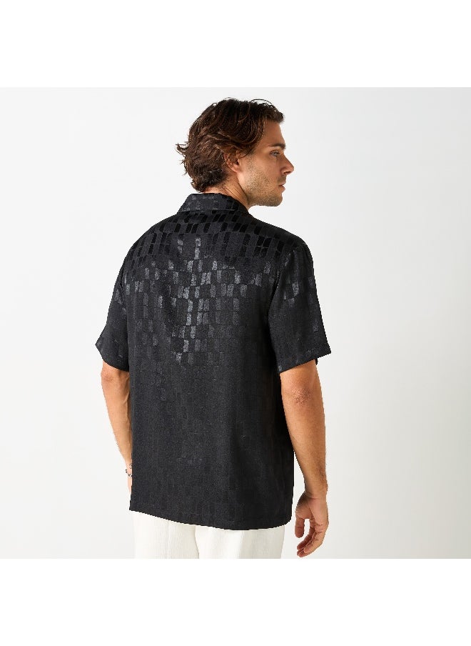 Iconic - Iconic All-Over Textured Camp Collar Shirt with Short Sleeves - Image 1