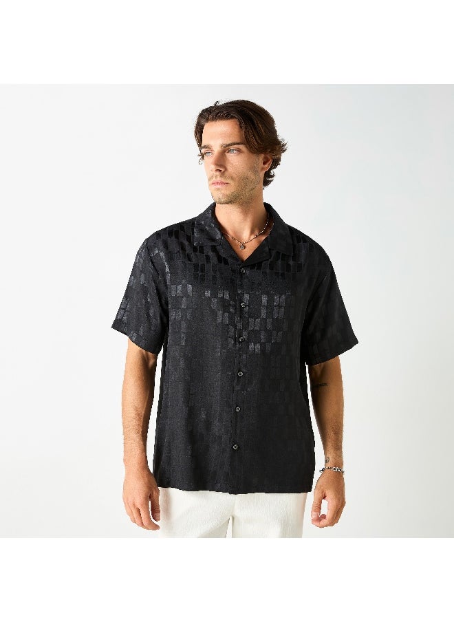 Iconic - Iconic All-Over Textured Camp Collar Shirt with Short Sleeves - Image 1