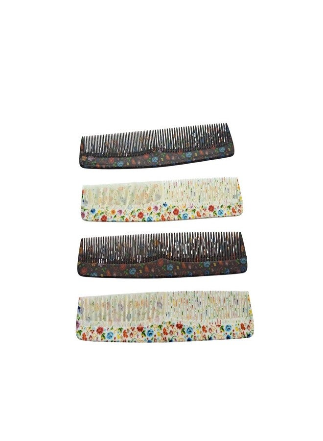 LooKat Floral Print Hair Combs, Wide Tooth Detangling, Pack of 4, Black and White - Image 3