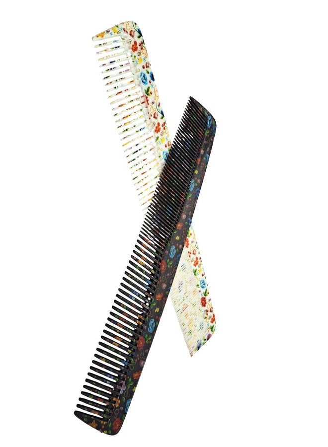 LooKat Floral Print Hair Combs, Wide Tooth Detangling, Pack of 4, Black and White - Image 4