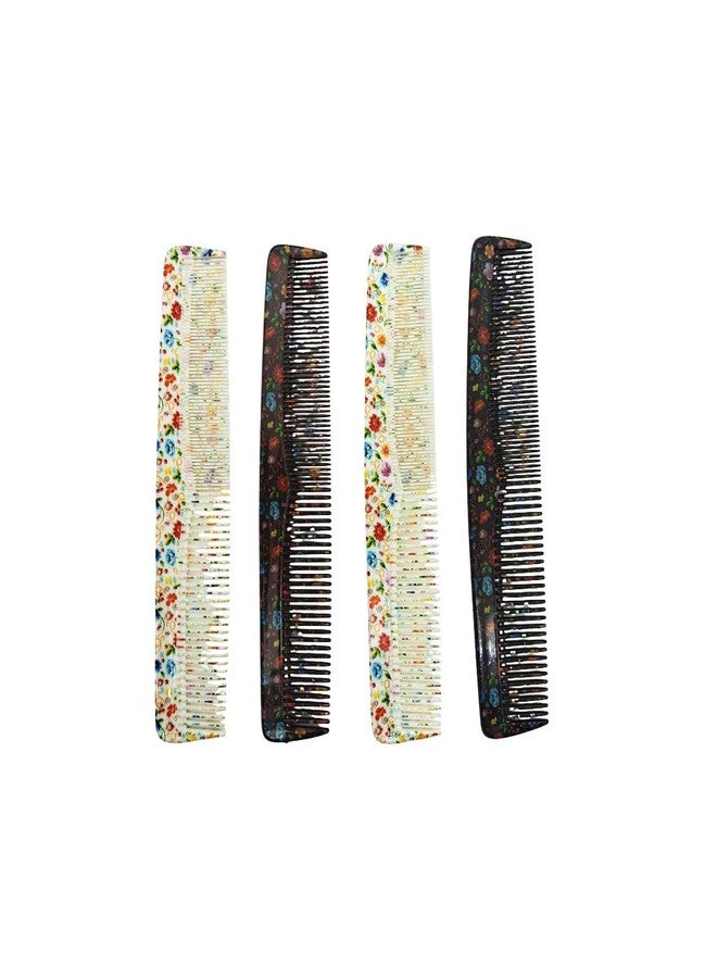 LooKat Floral Print Hair Combs, Wide Tooth Detangling, Pack of 4, Black and White - Image 2