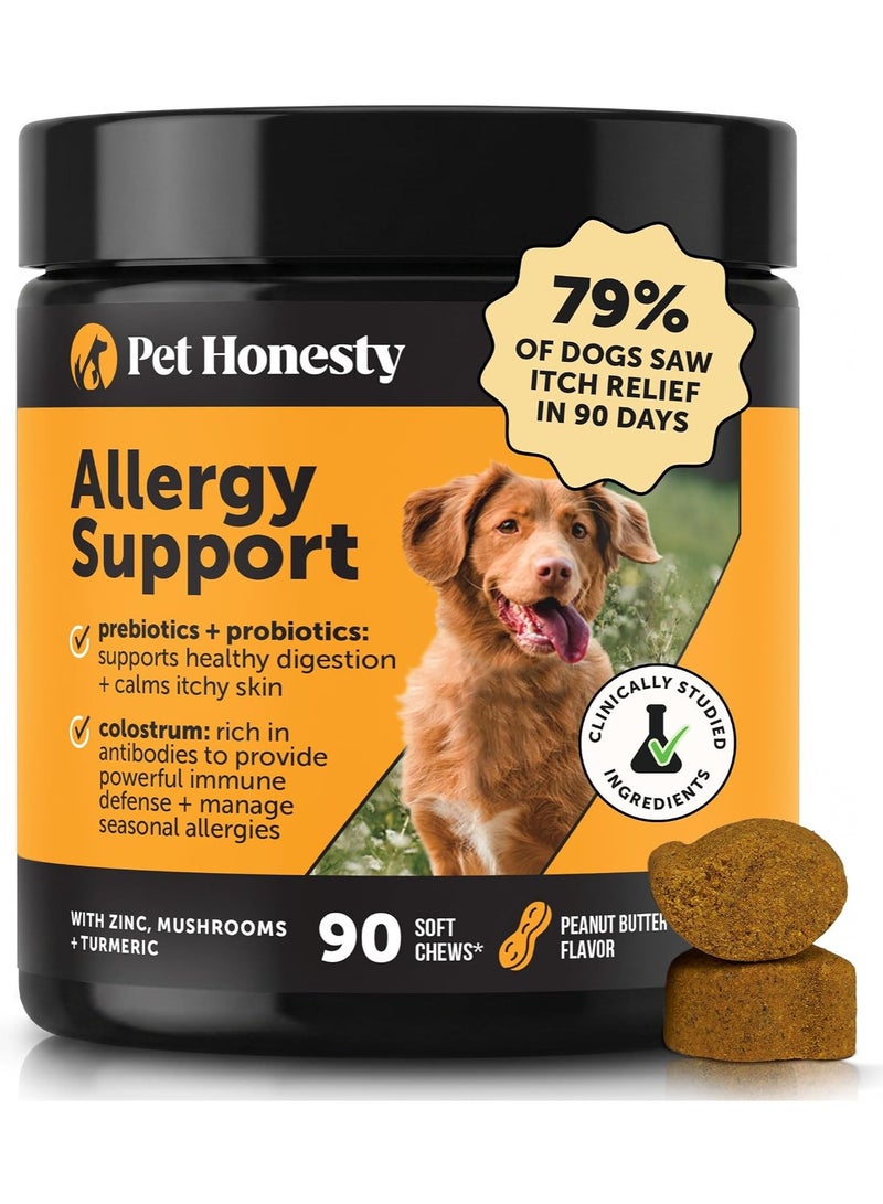 Pet Honesty Dog Allergy Chews - for Paw Licking, Itching & Seasonal Allergies - with Colostrum, Probiotics & Salmon Oil - Vet Recommended Itch Relief Supplement for Dogs (Peanut Butter, 90 Ct) - Image 1