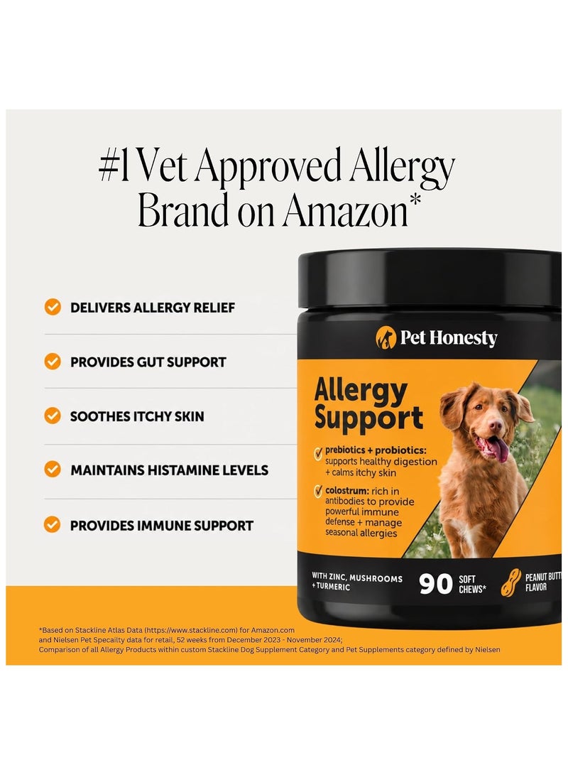 Pet Honesty Dog Allergy Chews - for Paw Licking, Itching & Seasonal Allergies - with Colostrum, Probiotics & Salmon Oil - Vet Recommended Itch Relief Supplement for Dogs (Peanut Butter, 90 Ct) - Image 2