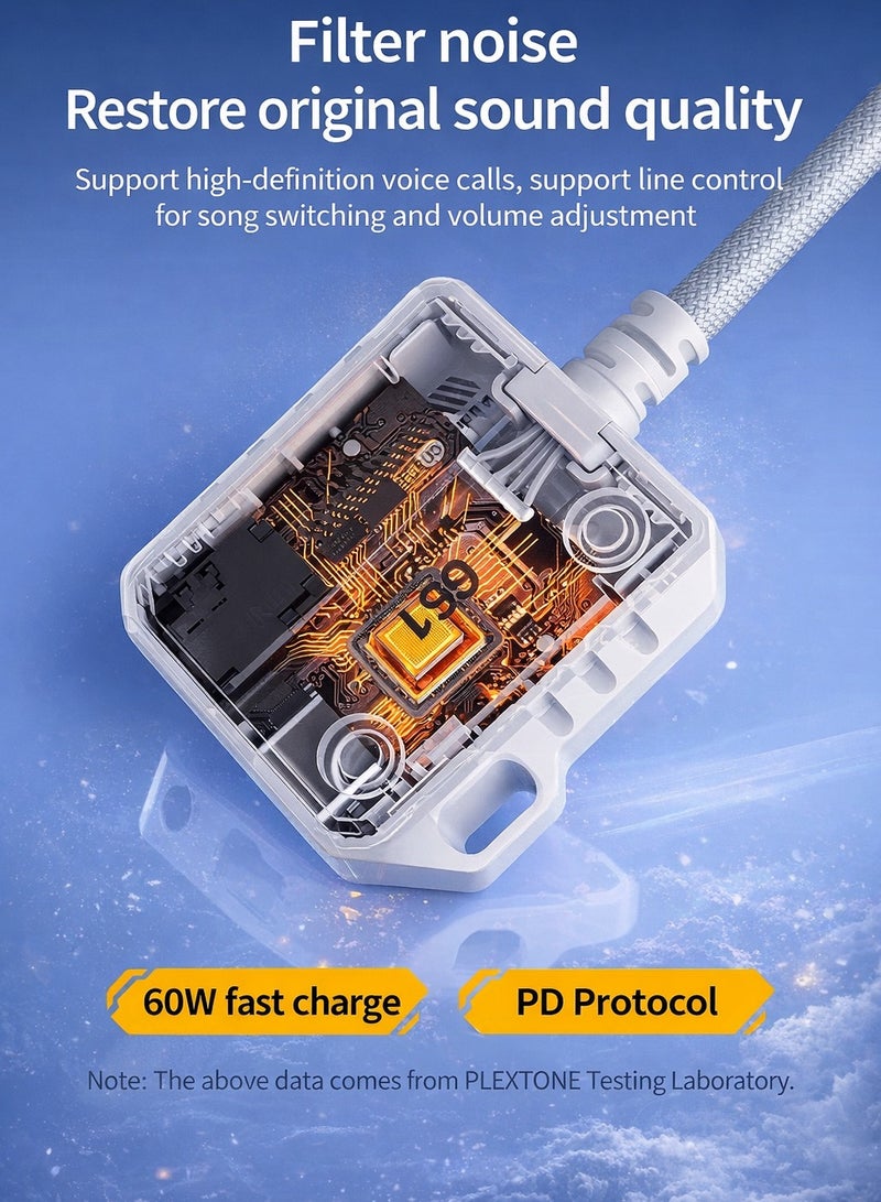 Plextone GS1 Type-C 2-in-1 Adapter – 3.5mm Headphone Jack with Type-C 60W Fast Charging, Lightweight Plug-and-Play Design, HD Clear Voice with Extra Bass, Zero Delay, Mic Supported, MFI-Certified Chipset, Perfect for iPhone, Redmagic, Samsung, iPad, and Tablets ( 3.5mm+ type C) - Image 4
