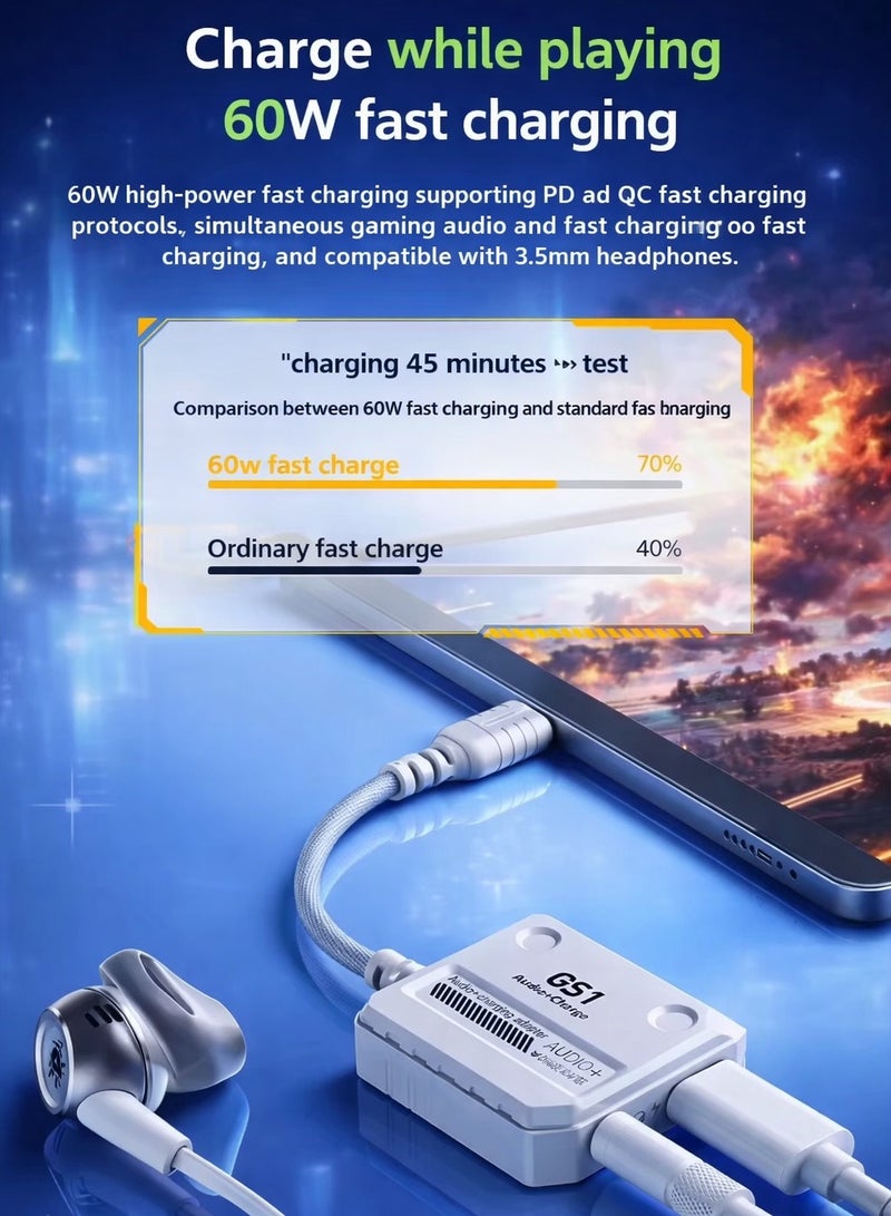 Plextone GS1 Type-C 2-in-1 Adapter – 3.5mm Headphone Jack with Type-C 60W Fast Charging, Lightweight Plug-and-Play Design, HD Clear Voice with Extra Bass, Zero Delay, Mic Supported, MFI-Certified Chipset, Perfect for iPhone, Redmagic, Samsung, iPad, and Tablets ( 3.5mm+ type C) - Image 2
