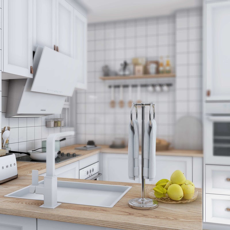 BGL Fingertip Towel Holder Stand Hand Towel Ring for Bathroom or Kitchen Vanity Countertops to Store Hand Towels Washcloths or dishcloths - 2 Hanging Rings，17" High-Chrome - Image 3