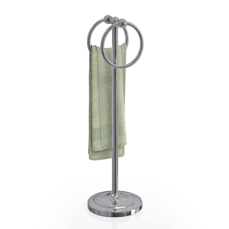 BGL Fingertip Towel Holder Stand Hand Towel Ring for Bathroom or Kitchen Vanity Countertops to Store Hand Towels Washcloths or dishcloths - 2 Hanging Rings，17" High-Chrome - Image 1