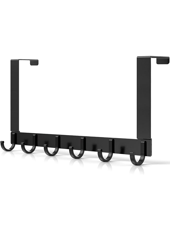 S-TOP Door Hooks, Over Door Hanger with 6 Hooks, 44CM Aluminum Door Coat Hanger for Clothes, Towels, Bags, Keys, black - Image 1