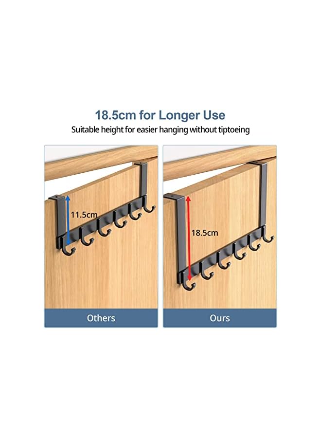 S-TOP Door Hooks, Over Door Hanger with 6 Hooks, 44CM Aluminum Door Coat Hanger for Clothes, Towels, Bags, Keys, black - Image 2