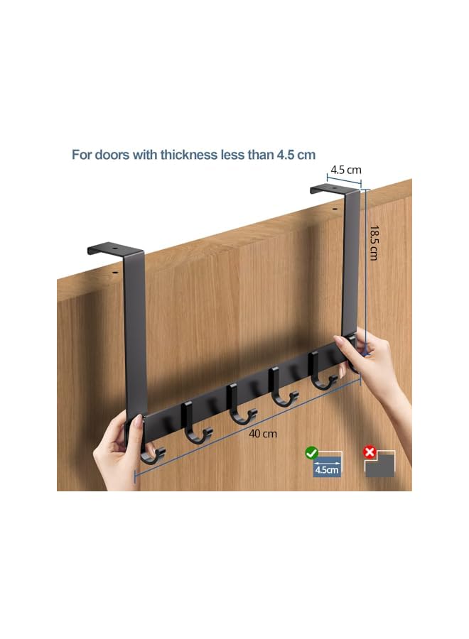S-TOP Door Hooks, Over Door Hanger with 6 Hooks, 44CM Aluminum Door Coat Hanger for Clothes, Towels, Bags, Keys, black - Image 3