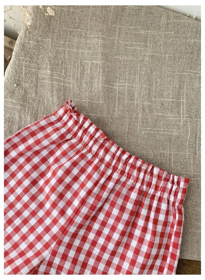 MakeMeChic Girl's Plaid Gingham Shorts Elastic Waist Ruffle Hem Summer Shorts Red 2-3Y - Image 3