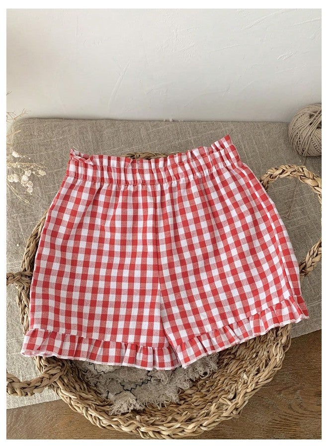 MakeMeChic Girl's Plaid Gingham Shorts Elastic Waist Ruffle Hem Summer Shorts Red 2-3Y - Image 4