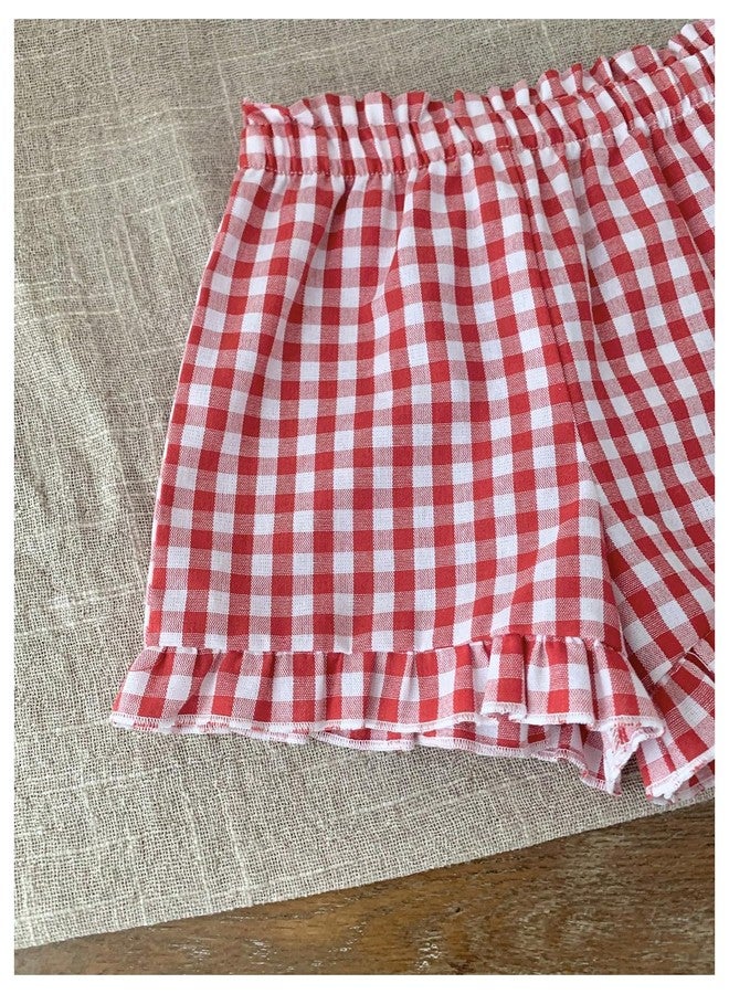 MakeMeChic Girl's Plaid Gingham Shorts Elastic Waist Ruffle Hem Summer Shorts Red 2-3Y - Image 5