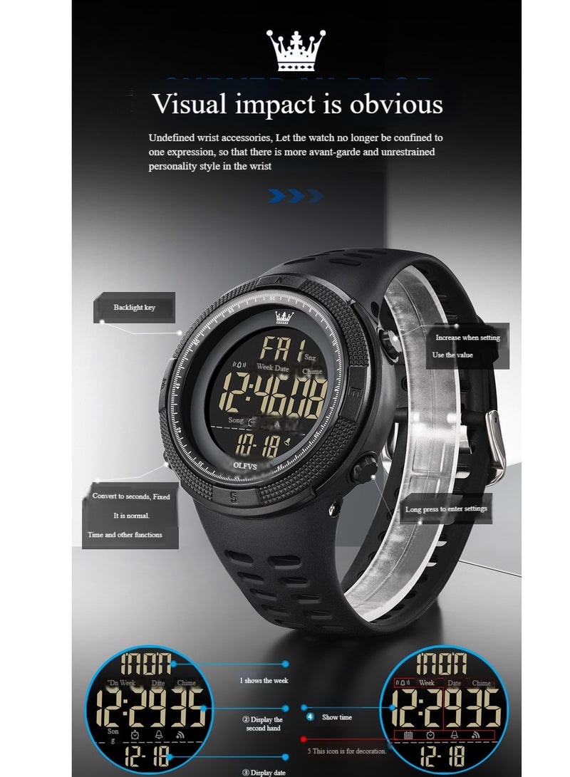 أوليفز ساعة Oli OLEVS1109 الرياضية الإلكترونية كرونوغراف للرجال، بتصميم عصري، وشاشة عرض واحدة - Image 3