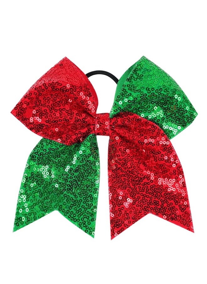 JustMyDress JustMyDress Girls Cheer Bow Ponytail Holder Big Hair Bow Tie with Glitter Sequins Bowknot JB80 (B1-Green Red)  - Image 2