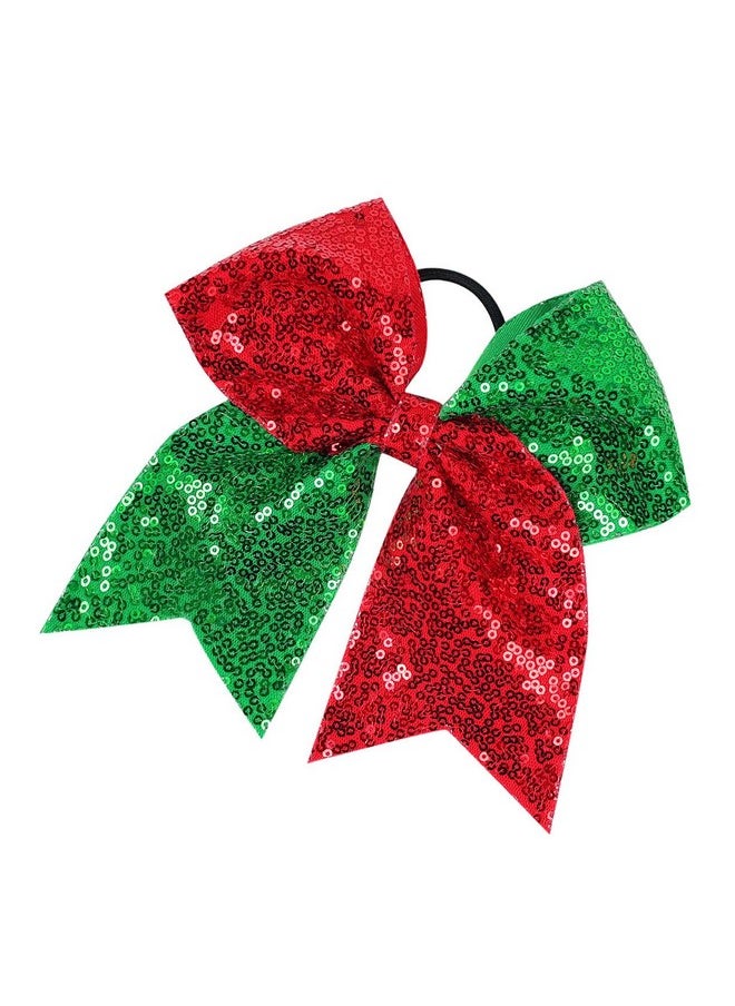 JustMyDress JustMyDress Girls Cheer Bow Ponytail Holder Big Hair Bow Tie with Glitter Sequins Bowknot JB80 (B1-Green Red)  - Image 1