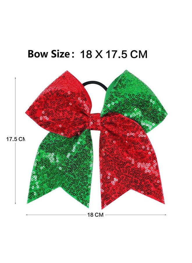 JustMyDress JustMyDress Girls Cheer Bow Ponytail Holder Big Hair Bow Tie with Glitter Sequins Bowknot JB80 (B1-Green Red)  - Image 3