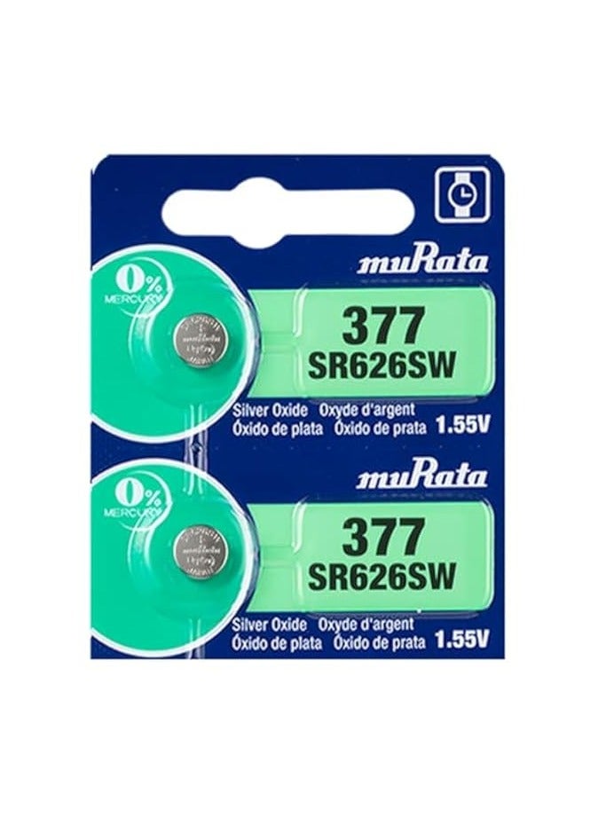 2-Pieces Murata SR626SW / 377 Silver Oxide 1.55V (muRata) Japan Batteries