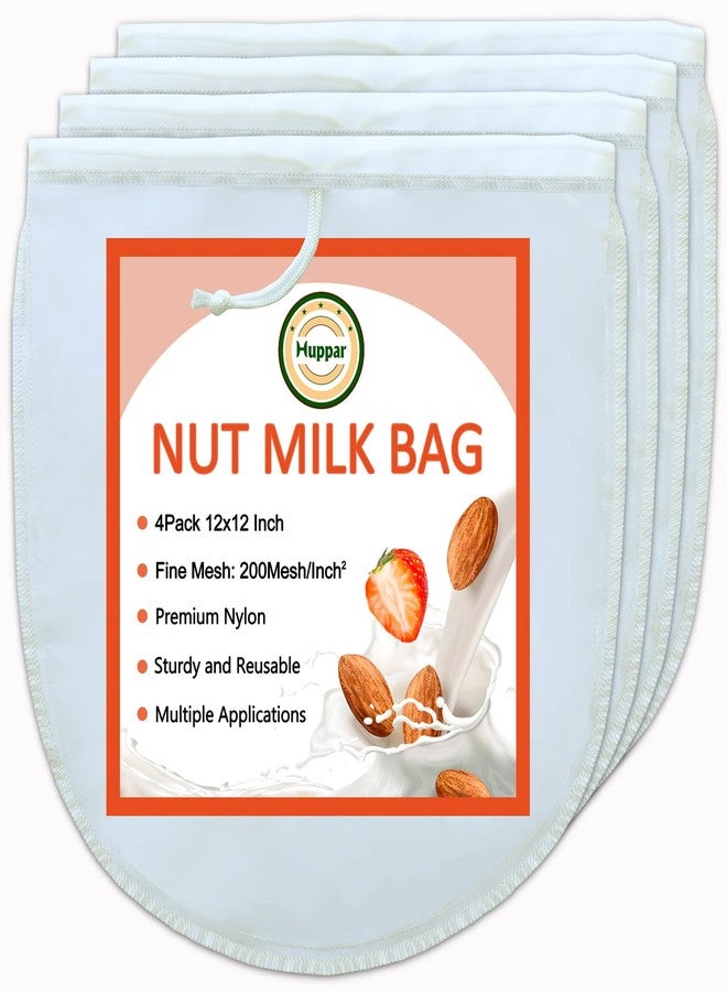 Huppar 4 Pack Nut Milk Bag for Straining 12”x12”, Reusable Cheesecloth Bag, 200 Mesh Nylon Food Strainer, Fine Mesh Nut Bag for Almond,Oat, Soy Milk, Fruit & Vegetable Juice,Cheese, Yogurt,Soup - Image 1