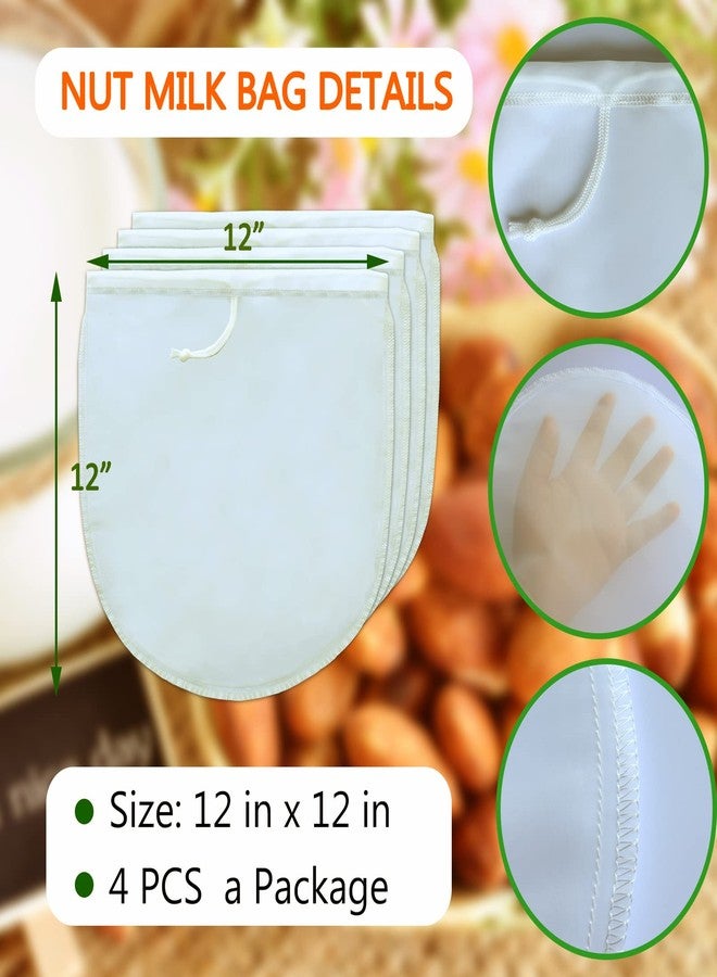 Huppar 4 Pack Nut Milk Bag for Straining 12”x12”, Reusable Cheesecloth Bag, 200 Mesh Nylon Food Strainer, Fine Mesh Nut Bag for Almond,Oat, Soy Milk, Fruit & Vegetable Juice,Cheese, Yogurt,Soup - Image 2
