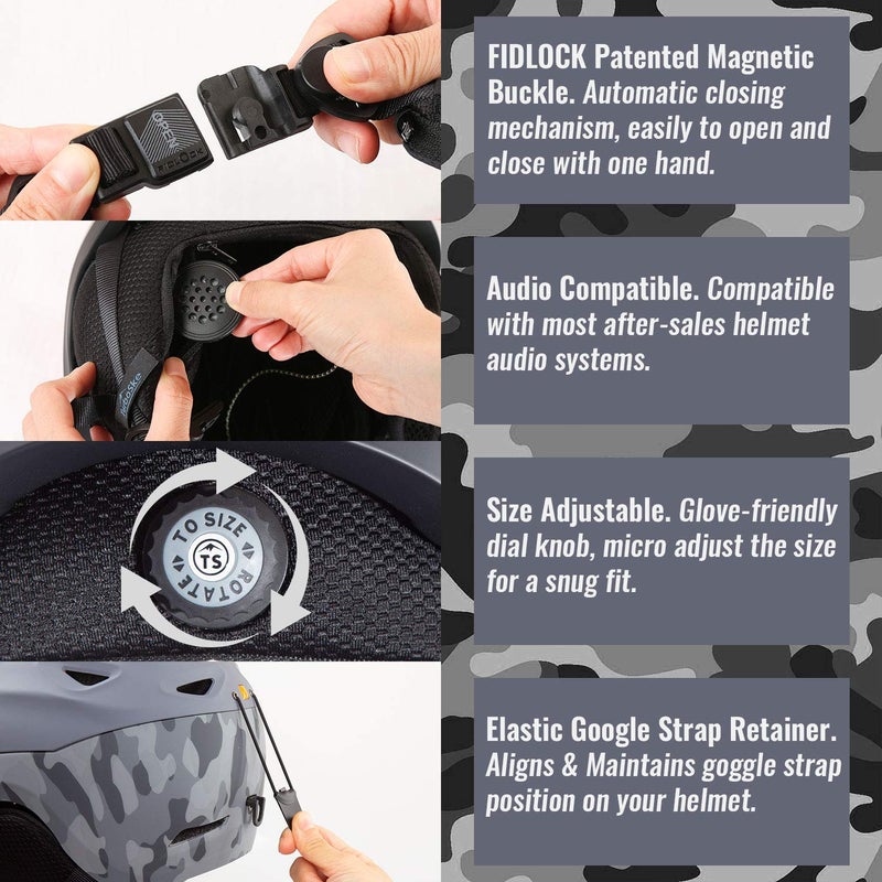 TurboSke Ski Helmet - Active Ventilation Audio Compatible Snow Sports Luxury Helmet with ASTM Certified Safety for Men, Women & Youth (S, Gray-Camo) - Image 1