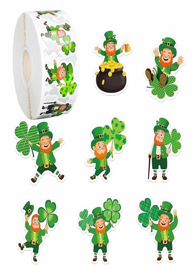 ASABITE St. Patrick's Day Sticker Roll 500Pcs 1.2Inch St. Patrick's Day Stickers for Kids Cute Funny Cartoon Leprechaun Shamrock Clover Self-Adhesive Decals for Scrapbook Irish Holiday Party Decor (8 Designs) - Image 1