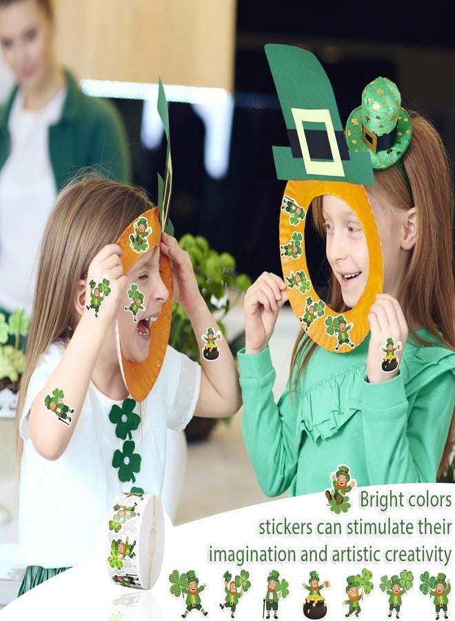 ASABITE St. Patrick's Day Sticker Roll 500Pcs 1.2Inch St. Patrick's Day Stickers for Kids Cute Funny Cartoon Leprechaun Shamrock Clover Self-Adhesive Decals for Scrapbook Irish Holiday Party Decor (8 Designs) - Image 3