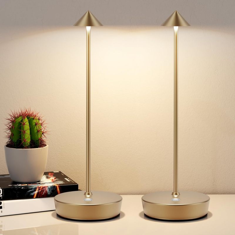 Cordless Table Lamp: Gold Touch Control, Stepless Dimming - Rechargeable LED Lamp for Indoor Outdoor Use, Bedside, Camping, Desk - Image 1