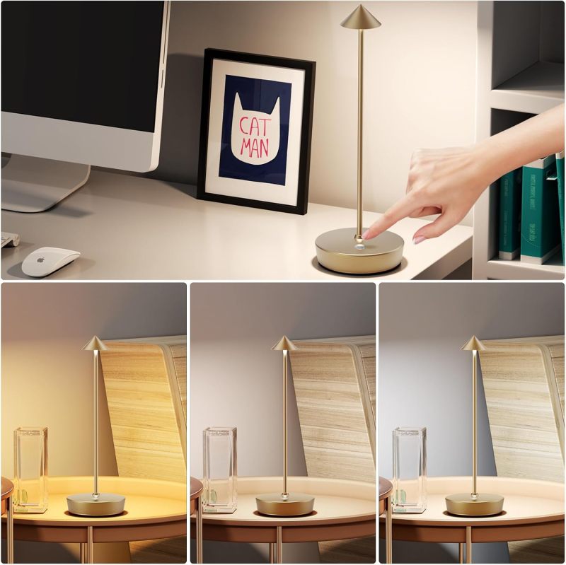 Cordless Table Lamp: Gold Touch Control, Stepless Dimming - Rechargeable LED Lamp for Indoor Outdoor Use, Bedside, Camping, Desk - Image 5