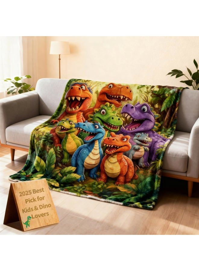 Dojavop Cute Smiling Dinosaurs HD Digital Print Flannel Throw Blanket - Ultra Soft Lightweight Warm, Contemporary Animal Theme All-Season Blanket for Kids Boys Girls, Birthday (40"x50") - Image 1