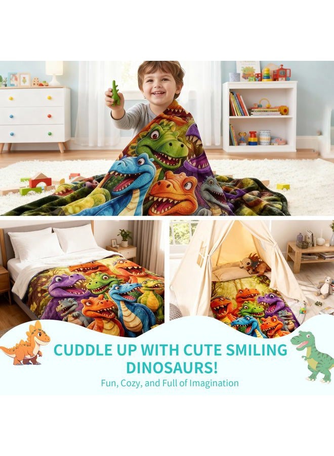 Dojavop Cute Smiling Dinosaurs HD Digital Print Flannel Throw Blanket - Ultra Soft Lightweight Warm, Contemporary Animal Theme All-Season Blanket for Kids Boys Girls, Birthday (40"x50") - Image 2