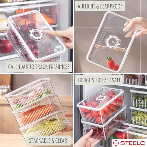 SCL Steelo Steelo SoFresh Plastic Fridge Storage Containers Set - Air Tight & Leakproof - Refrigerator Organizers - Fruits & Vegetable Containers With Lid - Clear - Pack Of 3-900 ML, 1800 ML, 3400 ML - Image 2