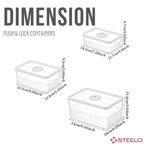 SCL Steelo Steelo SoFresh Plastic Fridge Storage Containers Set - Air Tight & Leakproof - Refrigerator Organizers - Fruits & Vegetable Containers With Lid - Clear - Pack Of 3-900 ML, 1800 ML, 3400 ML - Image 3