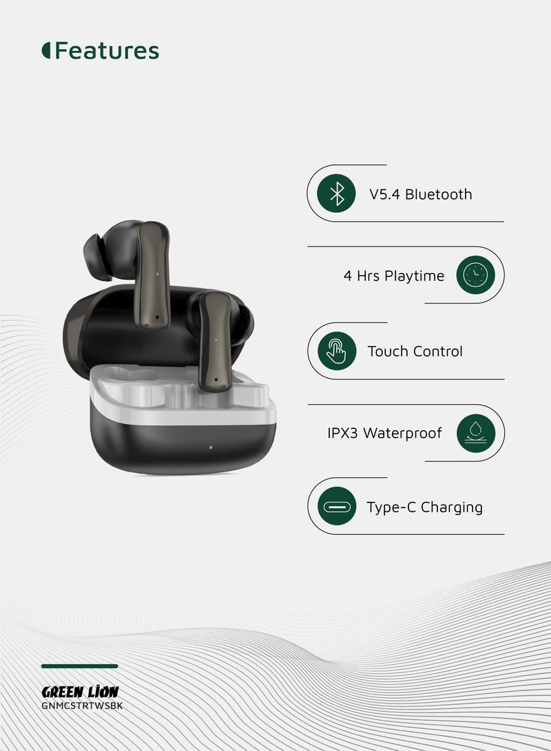 GREEN LION Manchester True Wireless Earbuds with Bluetooth 5.4 & Low Latency Mode, 4H Playtime, Fast Charging, 8mm Drivers & Long Standby/ Ergonomic Noise-Isolating In-Ear Headphones for Music, Calls & Gaming - Black - Image 2